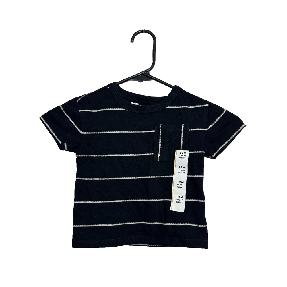 Cat & Jack Toddler Boys' Striped Short Sleeve Pocket T-Shirt Black 12M NWT